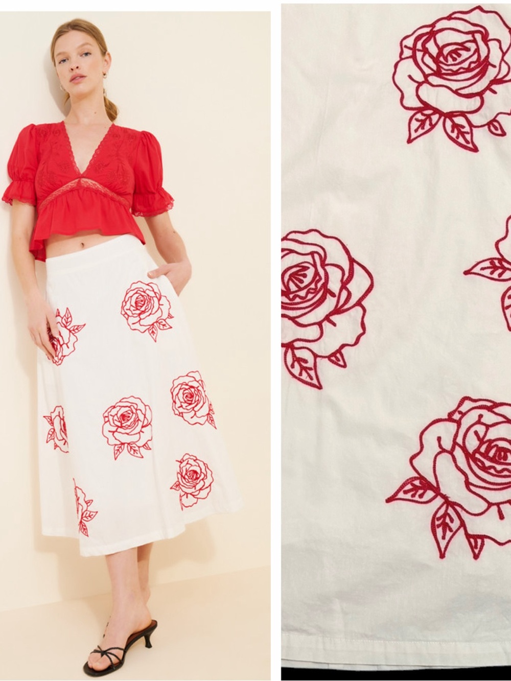 Lusana Nova Poplin Cleo Floral Embroidered Skirt Women’s Small